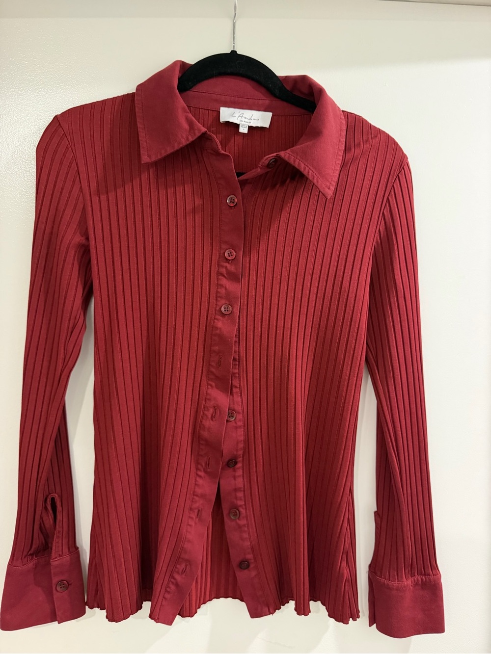 L'Academie Pleated Button-Down Long Sleeve Top